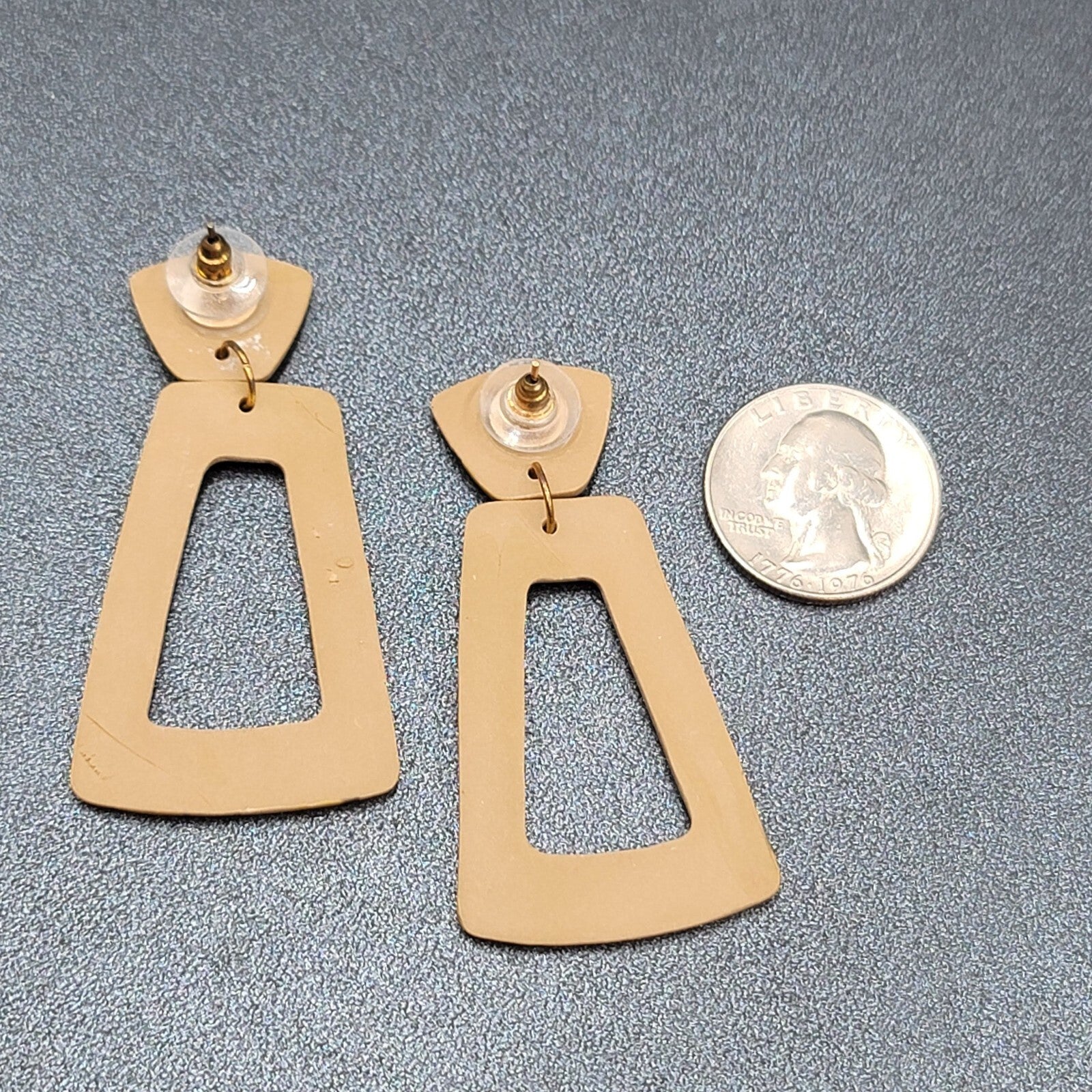 Pierced Earrings Beige Polymer Clay Yellow Black Statement Dangle 2 3/8"