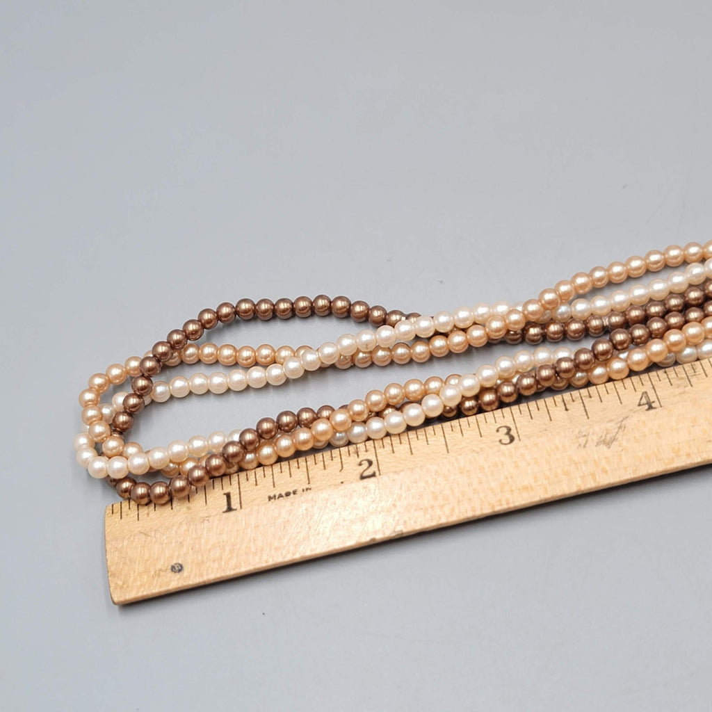 Vintage Small Bead Twist Necklace Cream Brown White Estate Costume Jewelry 16"