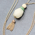 Jadeite Bead Pendant Tassel Necklace Silver tone Chain 20"-23"