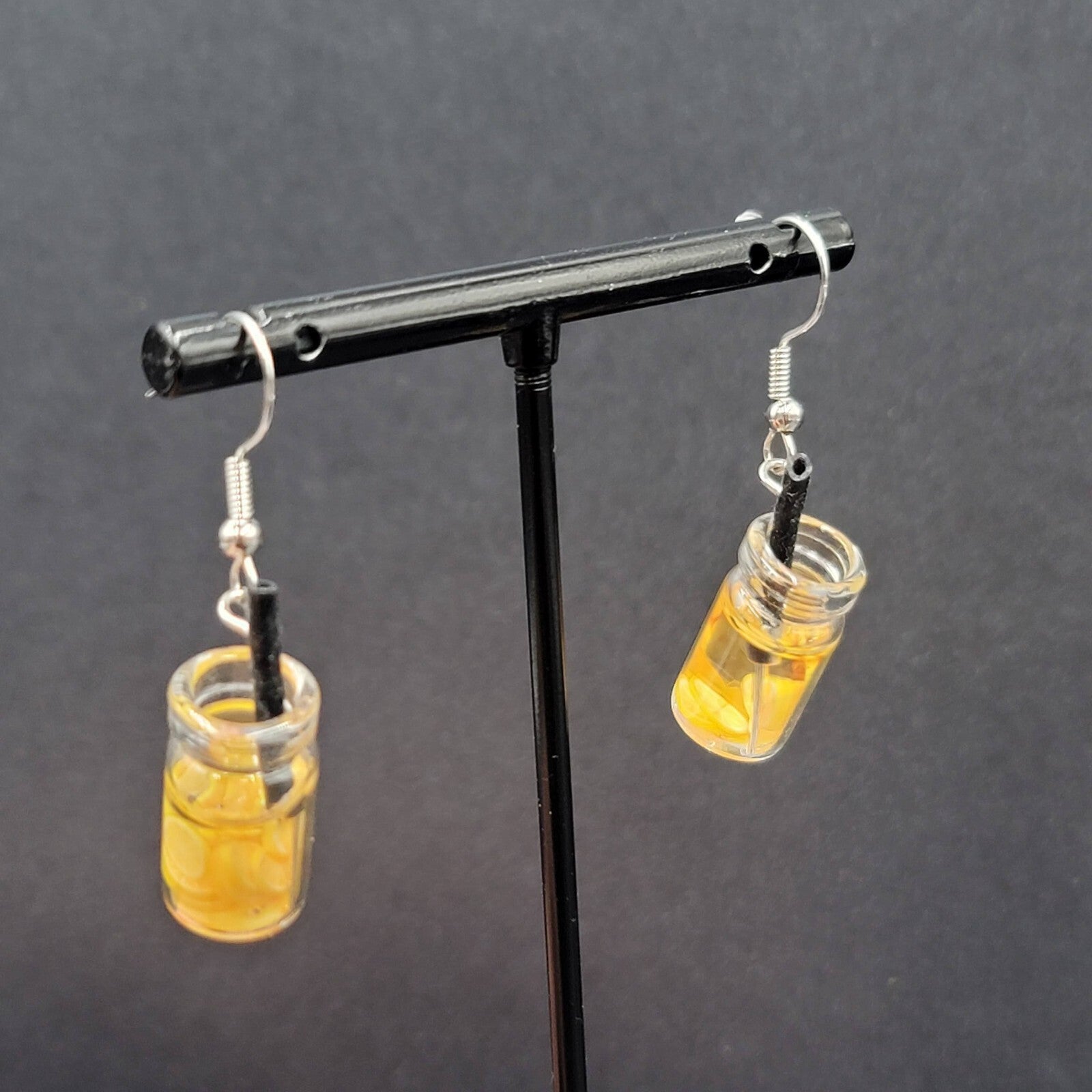 Lemonade Pierced Earrings Silver tone Dangle Stone 1"