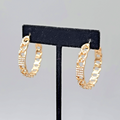 Rhinestone Chain Hoops Pierced Earrings Gold tone 1.25 in