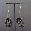 Vintage Pierced Earrings Black Coconut Beaded Statement 2.5"