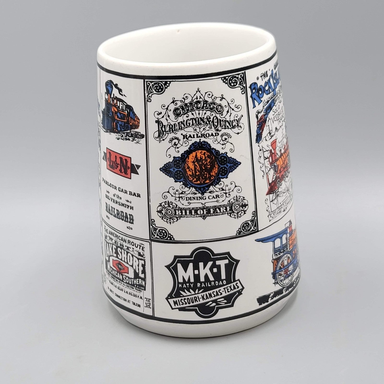 Railroad Poster Ceramic Coffee Mug Cup Train Engines Rock Island L&N MKT Retro
