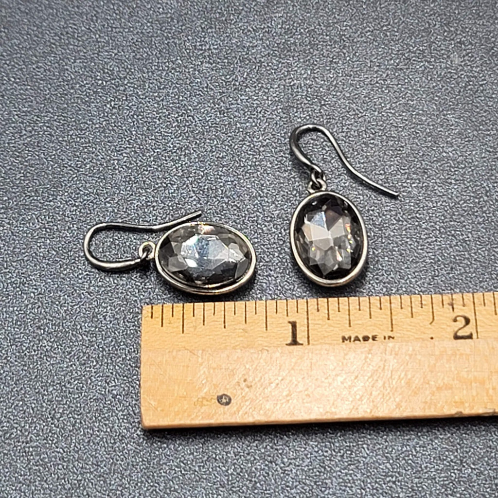 Alfani Pierced Earrings Black Metal Faceted Glass Dangle 5/8"