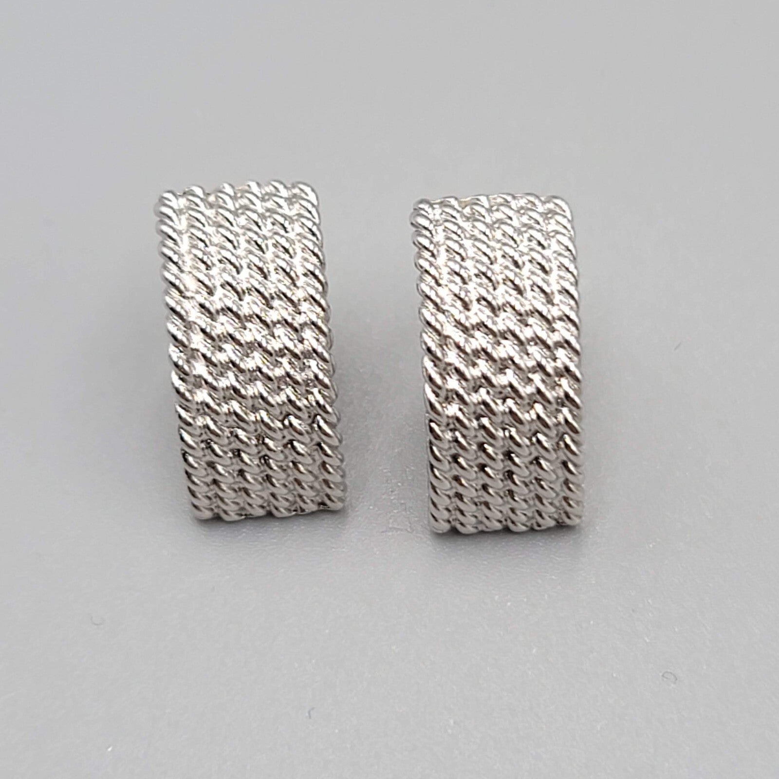 Monet Pierced Earrings Silver Plated Textured Drop 3/4"