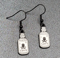 Love Poison Pierced Earrings Black White Enamel Dangle 7/8" 