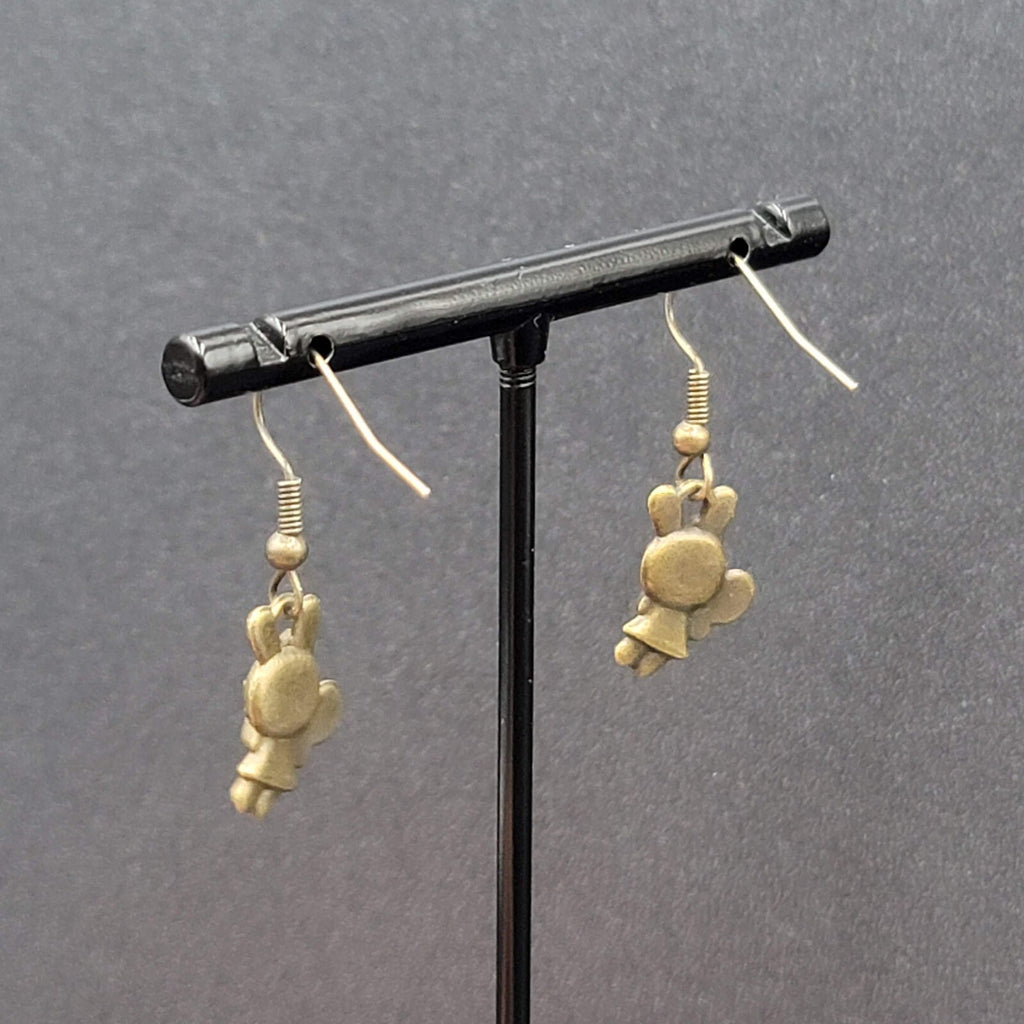 New Pierced Earrings Bronze tone Bunny Rabbit Tennis Dangle 5/8"