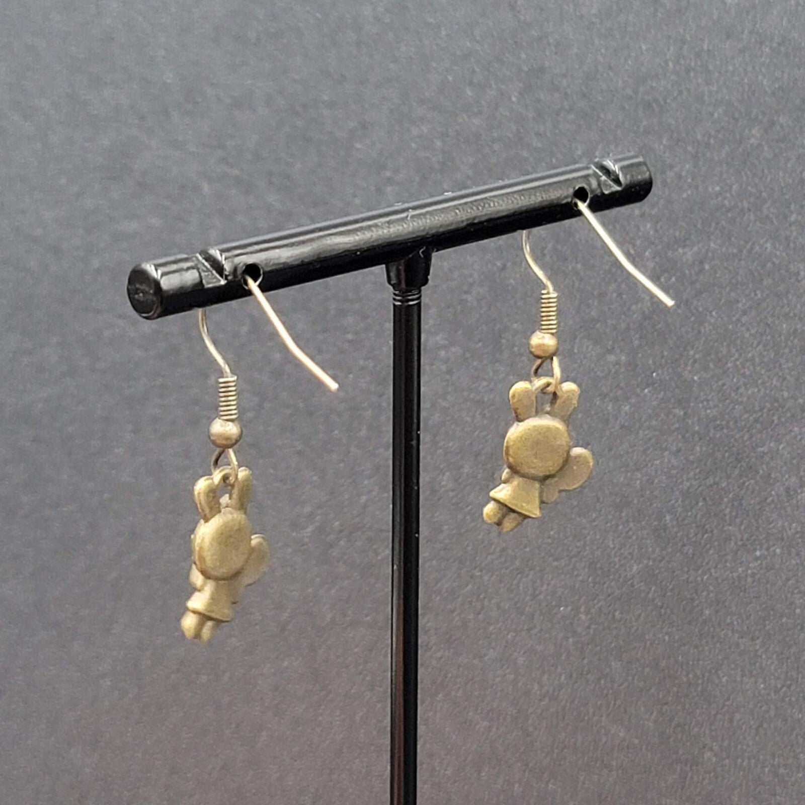 New Pierced Earrings Bronze tone Bunny Rabbit Tennis Dangle 5/8"