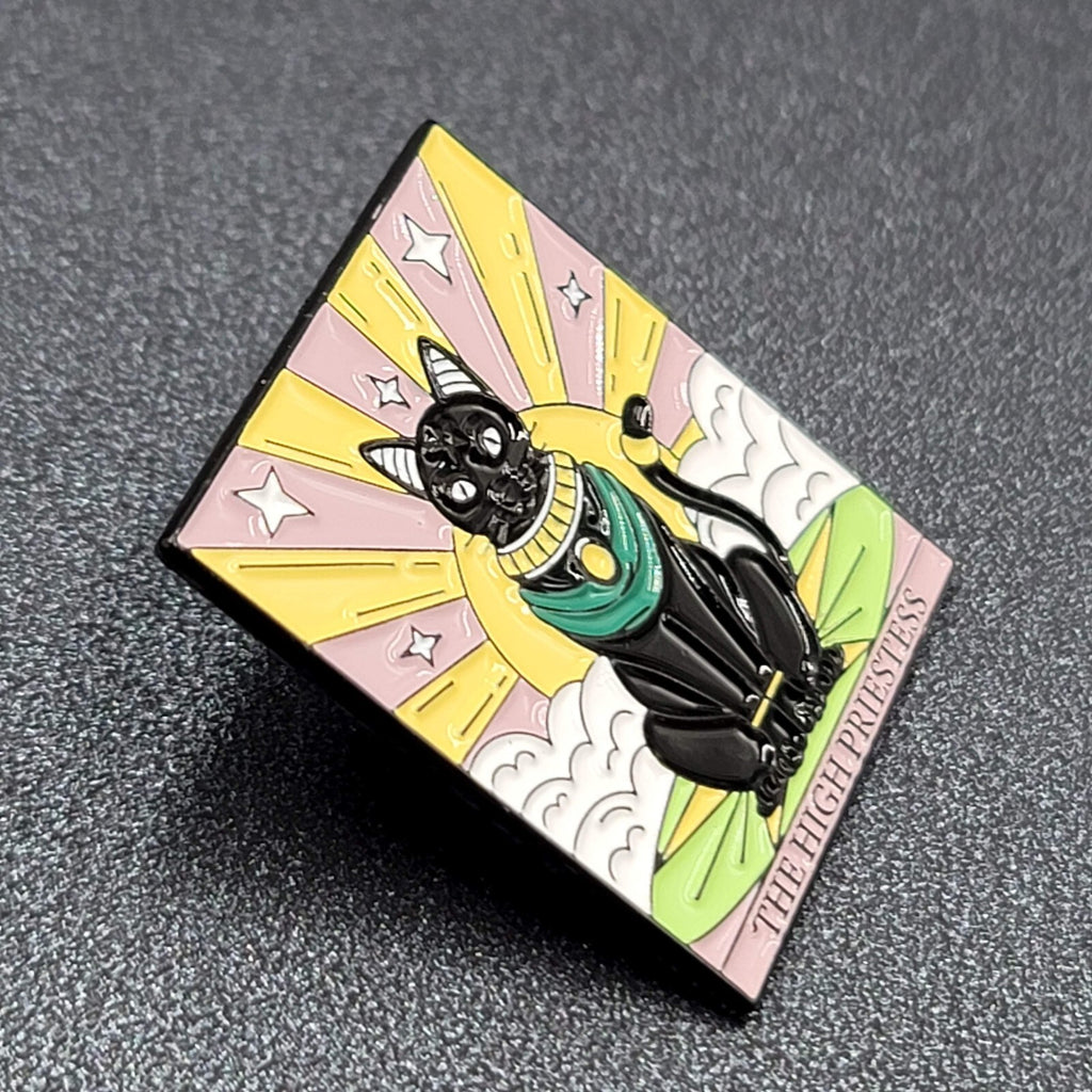 The High Priestess Tarot Card Black Cat Enamel Lapel Hat Pin 1 1/8"
