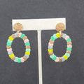 Pierced Earrings Gold tone Multicolor Strung Beads Hoop 2"