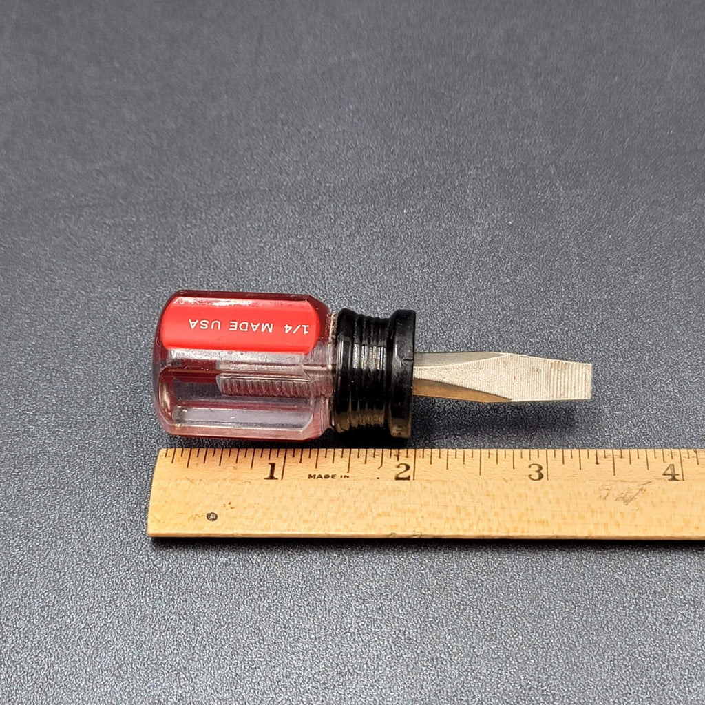 HUSKY STUBBY STRAIGHT Red Clear Handle Screwdriver 1/4"