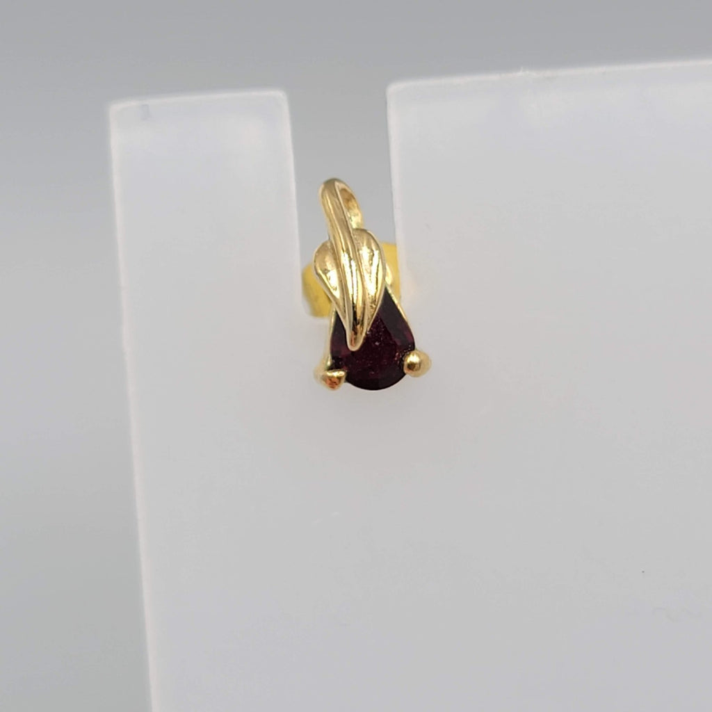 Stud Pierced Earrings Gold Plated Dark Red Stone 3/8"