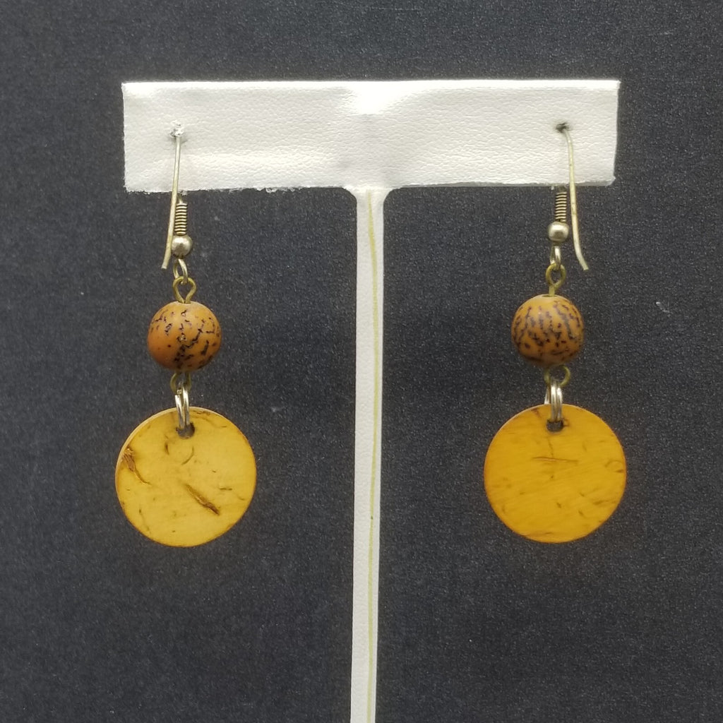 Pierced Earrings Silver tone Wooden Ethnic Statement Dangle 1 3/8"