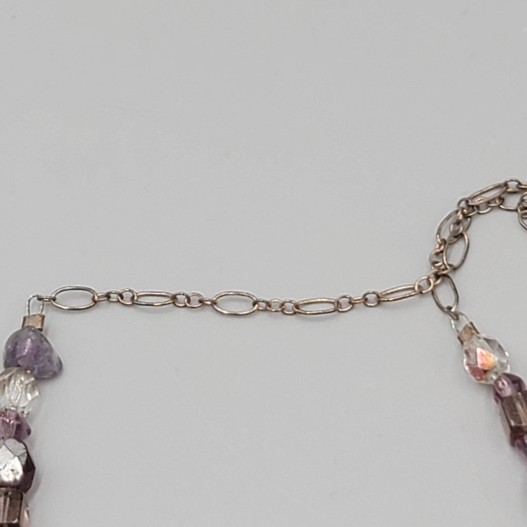 Sterling Silver Necklace Bead Amethyst Y Drop Unique Chain Mother of Pearl 18"