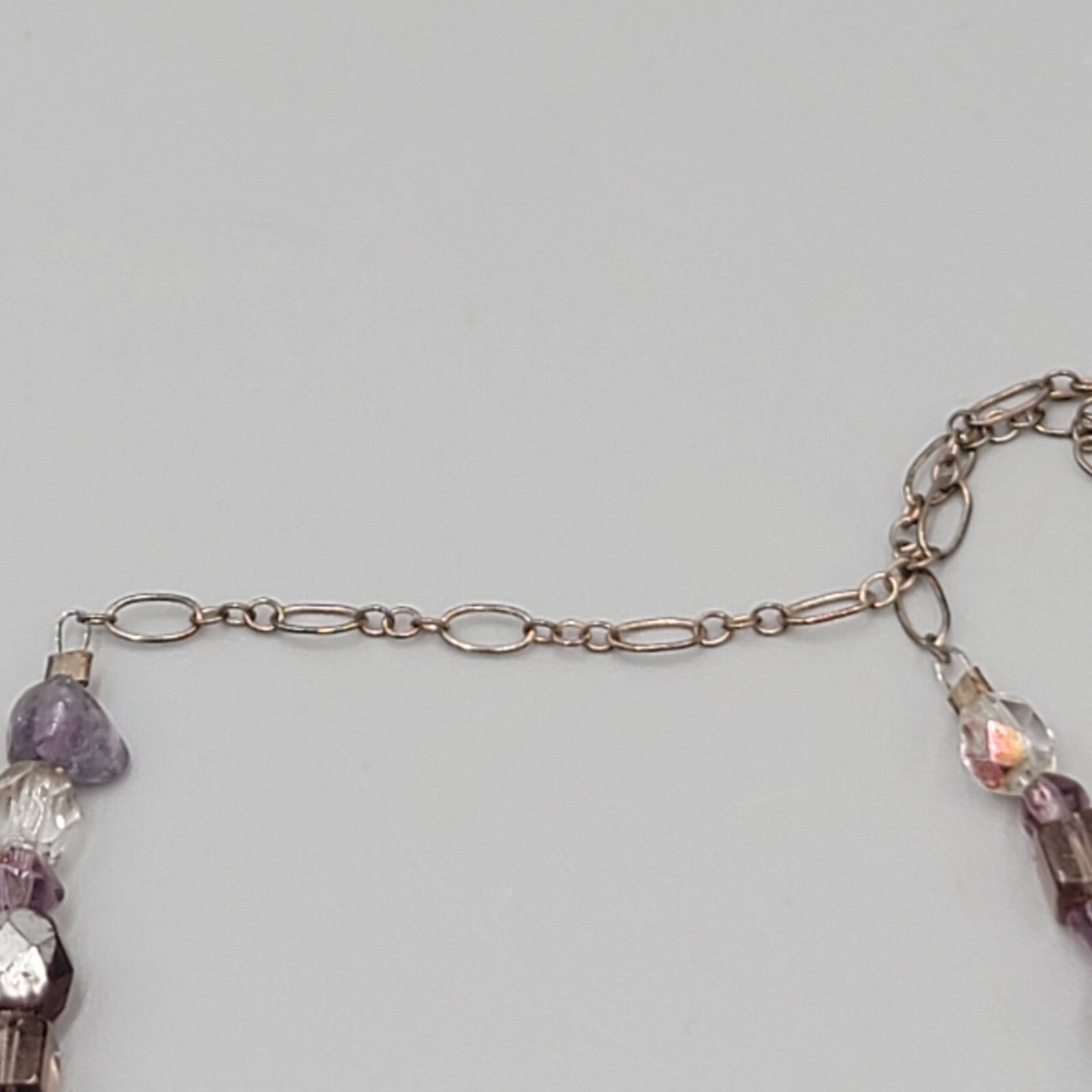 Sterling Silver Necklace Bead Amethyst Y Drop Unique Chain Mother of Pearl 18"