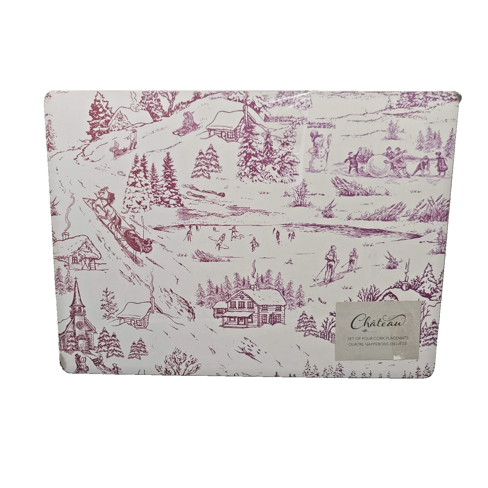 Chateau Cork Placemats Set of 4 Red Winter Scene 15.5" x 11.25"