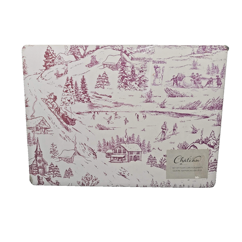 Chateau Cork Placemats Set of 4 Red Winter Scene 15.5" x 11.25"