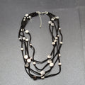 Black Cord Silver Disc Accents Necklace Layered 5 Multi Strand 18"-21"