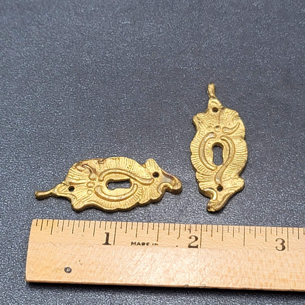 Vintage Small Lot of 2 Brass Skeleton Key hole Escutcheon 1.75" Salvage Hardware