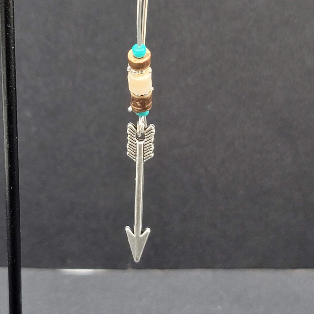 Pierced Earrings Silver tone Beaded Feather Dangle 2.5"
