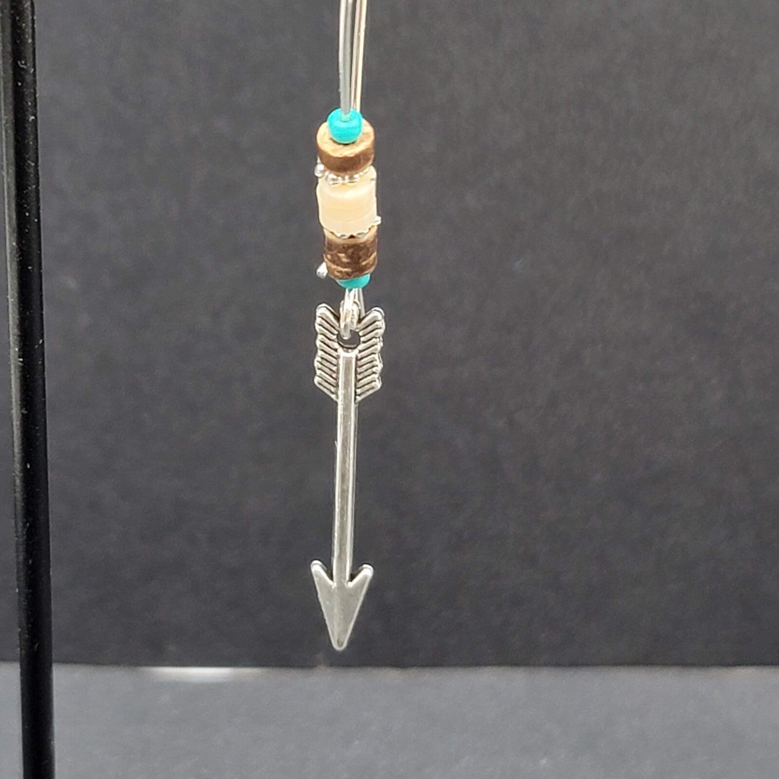 Pierced Earrings Silver tone Beaded Feather Dangle 2.5"