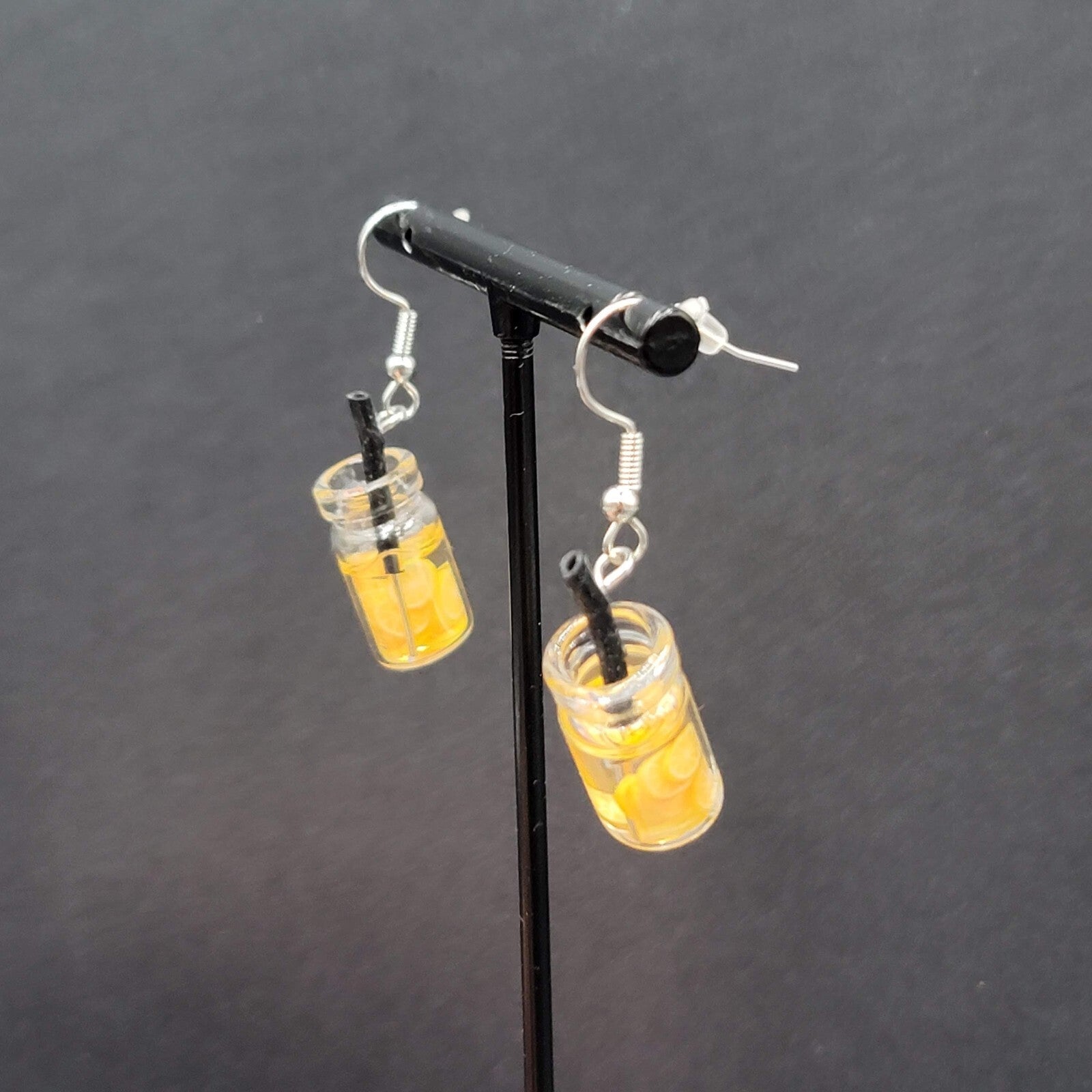 Lemonade Pierced Earrings Silver tone Dangle Stone 1"