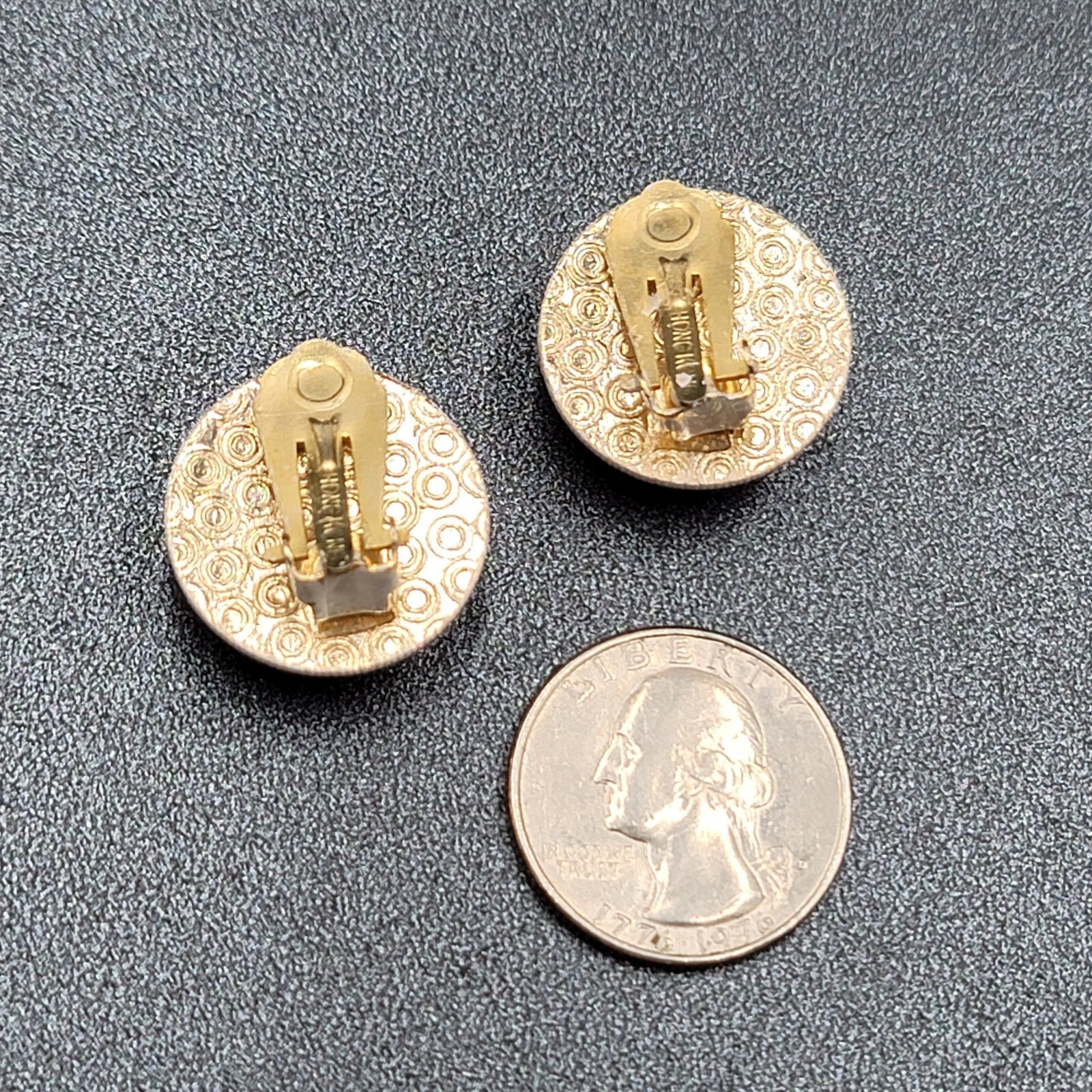 Vintage Clip on Earrings Gold tone Red White Dome Round Studs Hong Kong 7/8"