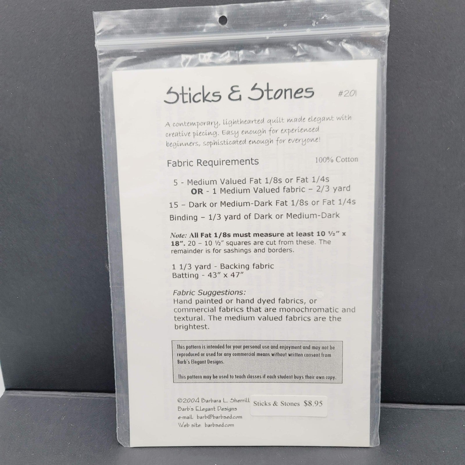 Sticks & Stones by Barbs Elegant Designs Quilt Pattern #201   39" x 43"  2004