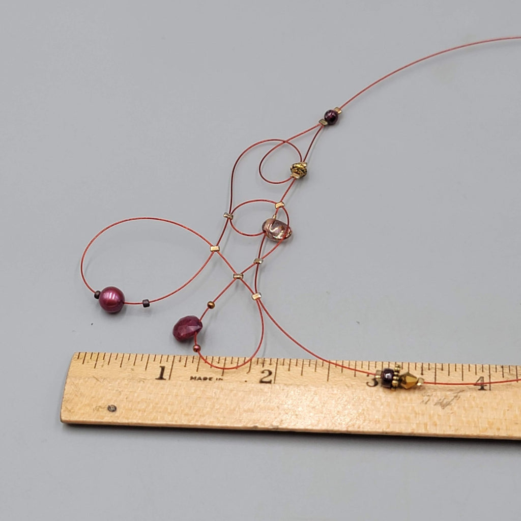 Red Modernist Bead Necklace Twist Cord 16"-18"