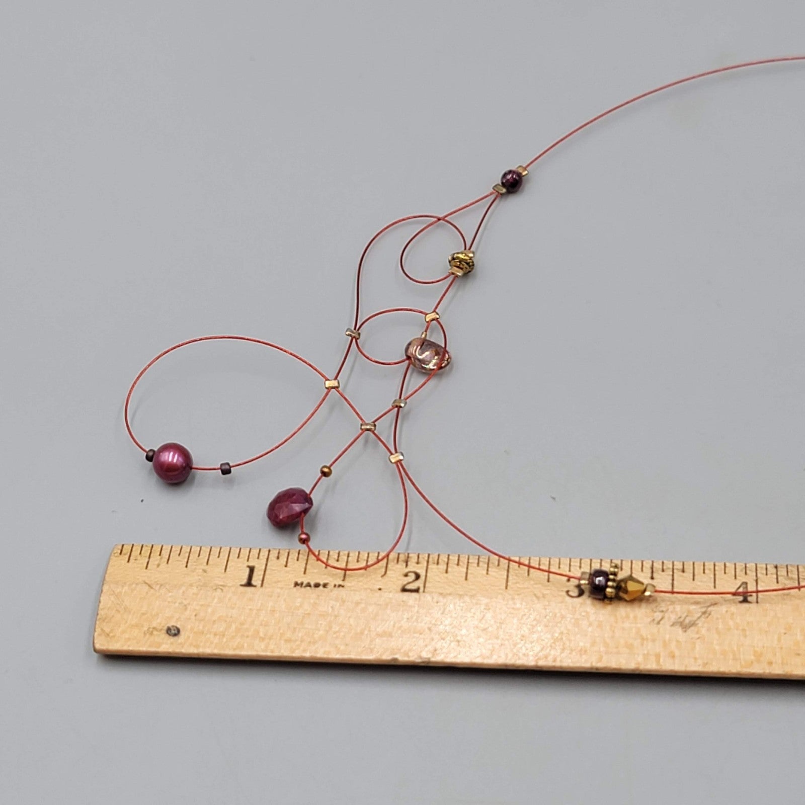 Red Modernist Bead Necklace Twist Cord 16"-18"