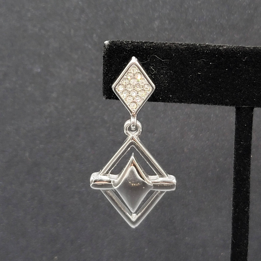 WHBM Pierced Earrings Silver tone Crystal Rhinestone Dangle 1.75"
