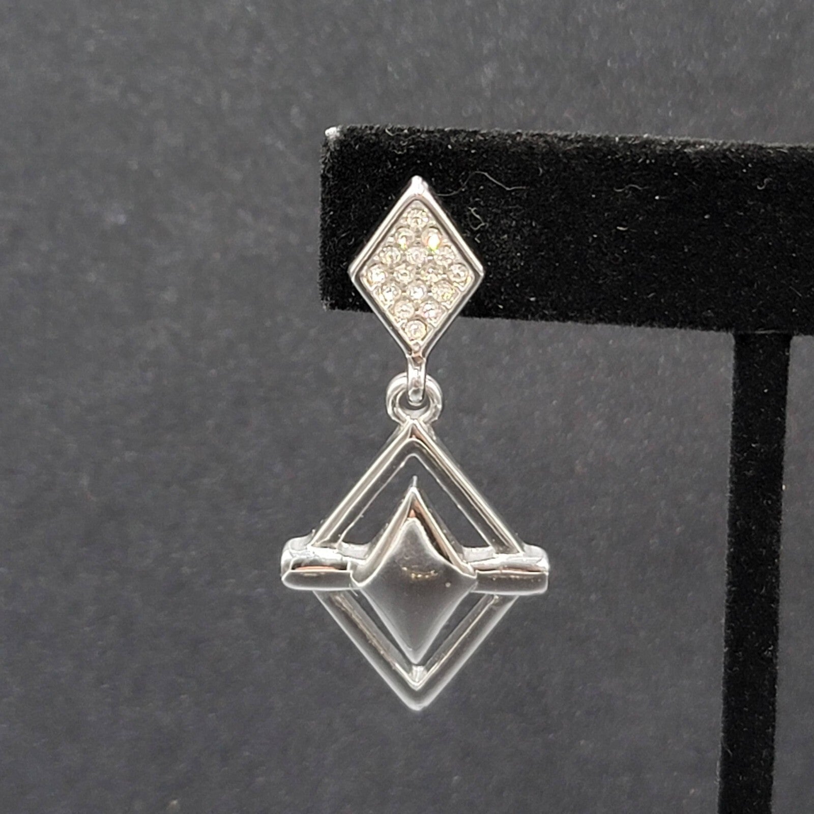 WHBM Pierced Earrings Silver tone Crystal Rhinestone Dangle 1.75"