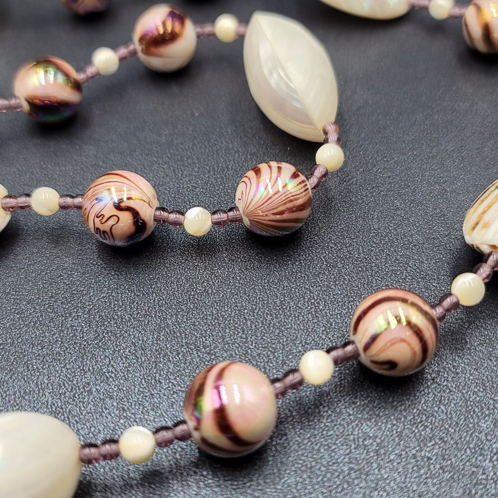 Real Shell Beaded Necklace Bracelet Earrings Set Glass Beads Jewelry Set