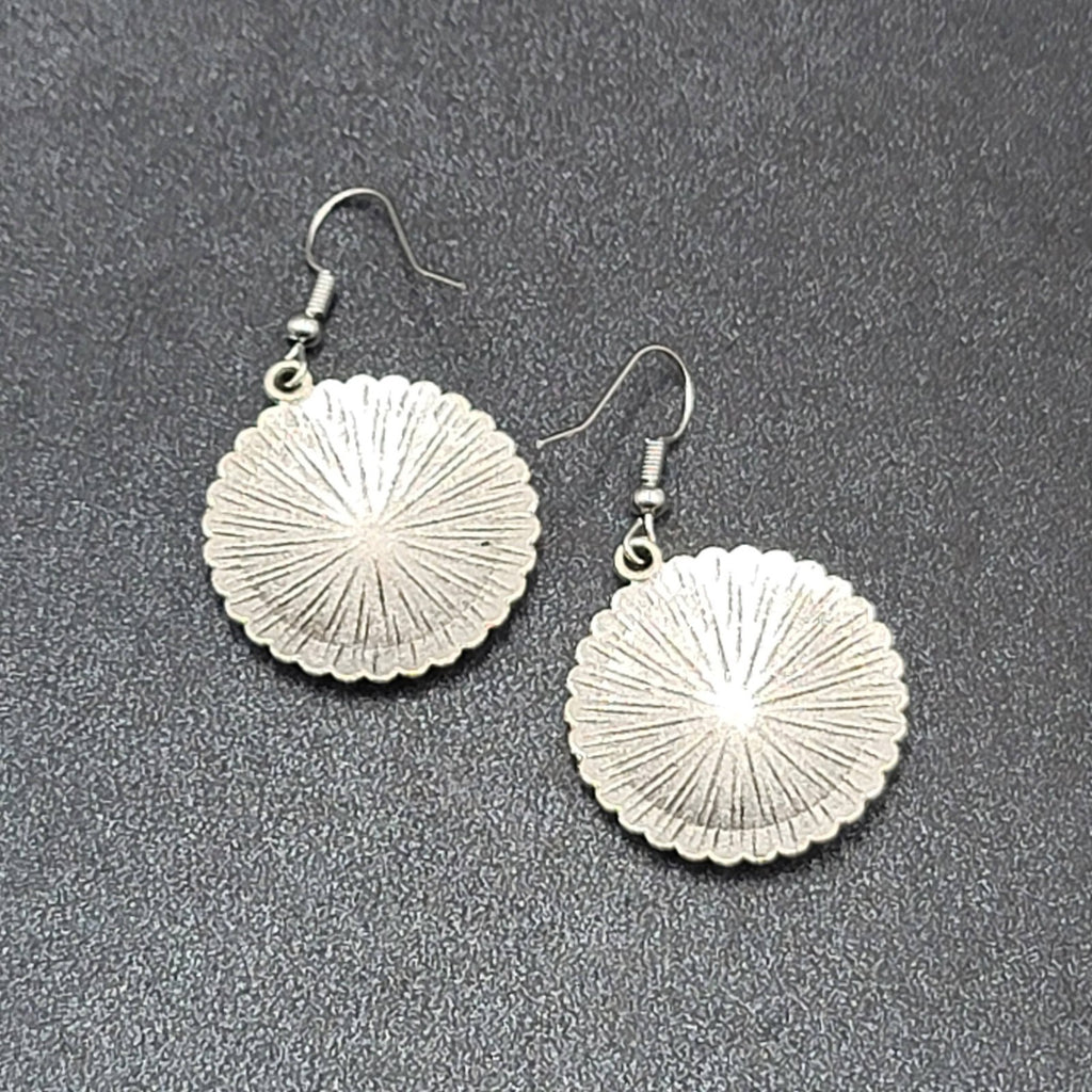 Pierced Earrings Silver tone Enamel Medallion Round Dangle Multicolor 1"