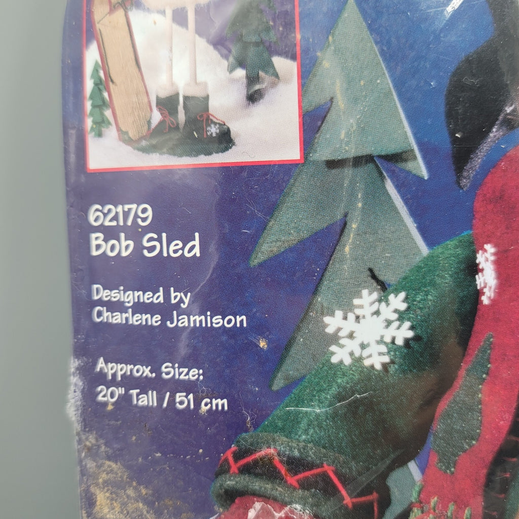 Dimensions Long Legs Felt Kit Bob Sled Snowman 62179 Sealed NOS Vintage