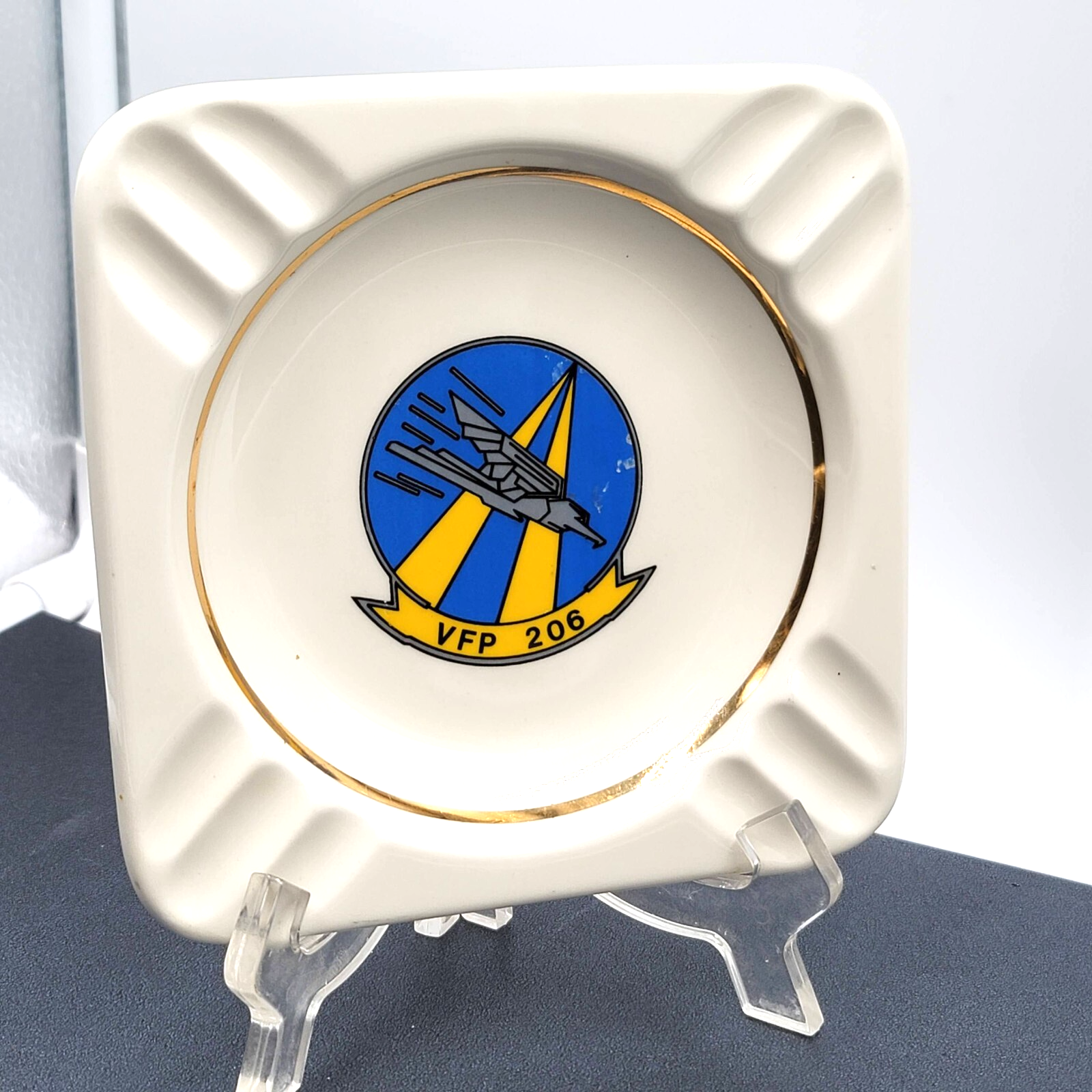 Vintage VFP 206 HAWKEYES US NAVY Reserve CRUSADER Ceramic Ashtray 5.5 in