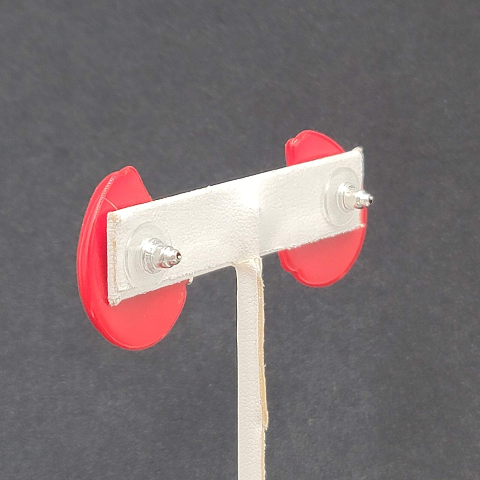 Vintage Pierced Earrings Red Acrylic Drop  1"