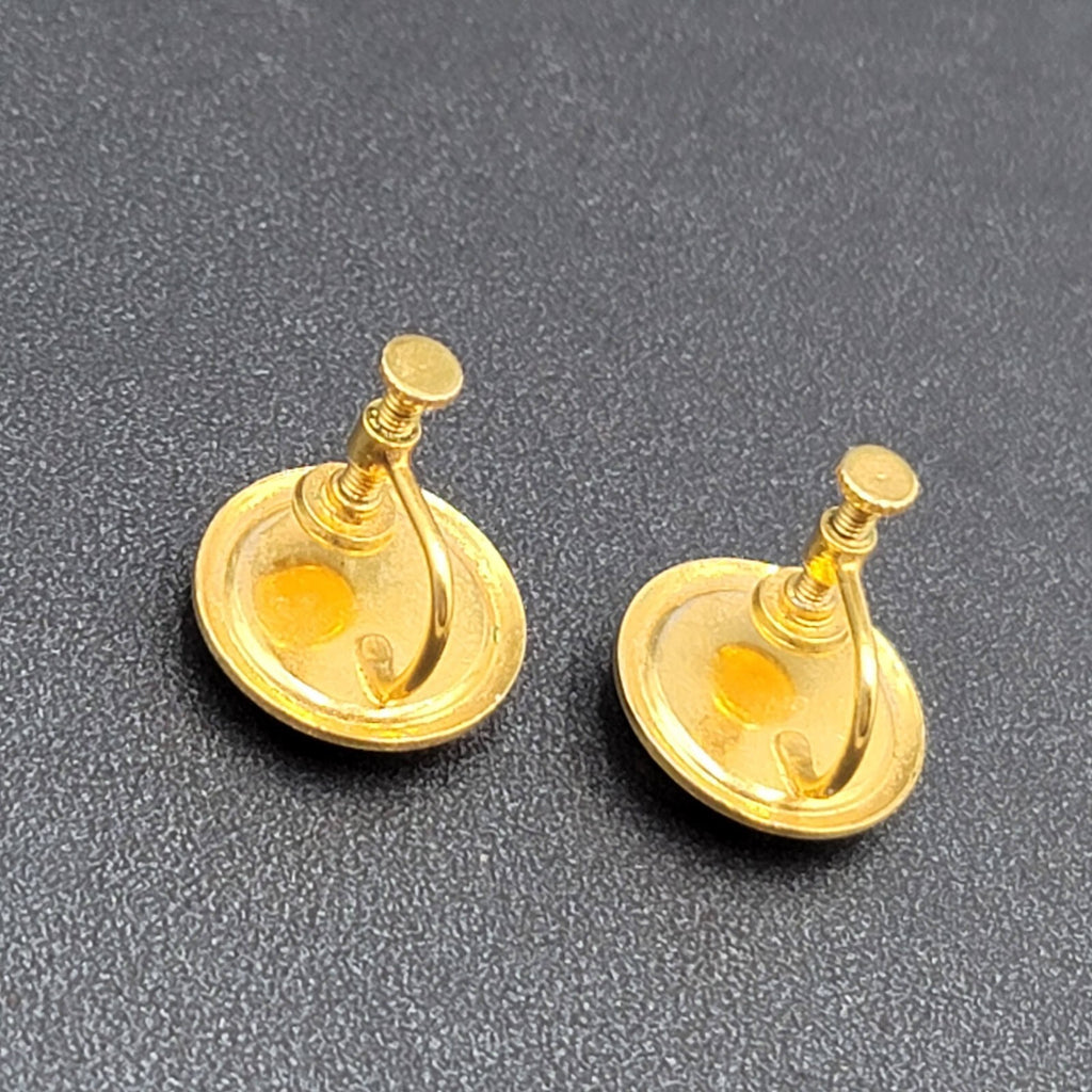 Vintage Clip on Earrings Gold tone Fleur Di Lis Mother of Pearl 5/8" Screw Back