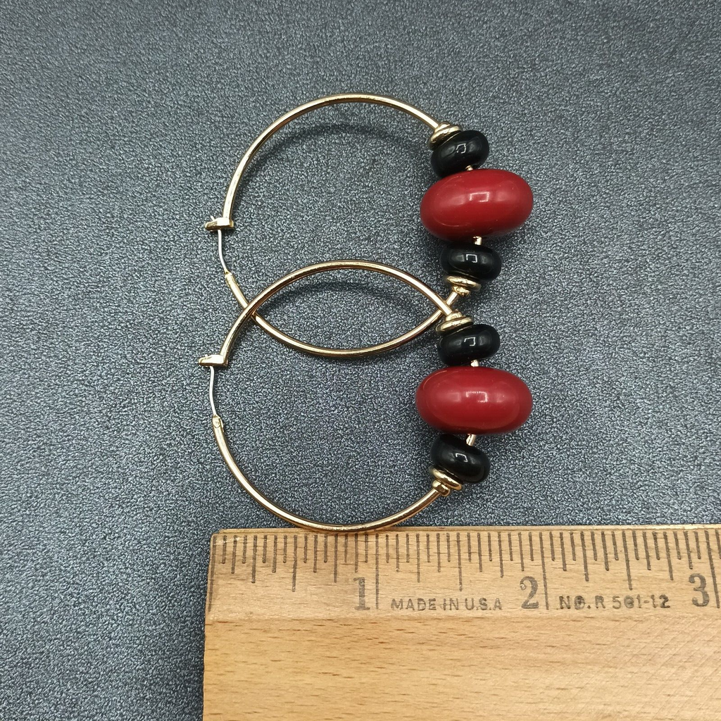 Vintage Pierced Earrings Gold tone Acrylic Beaded Snap Hoops 2"