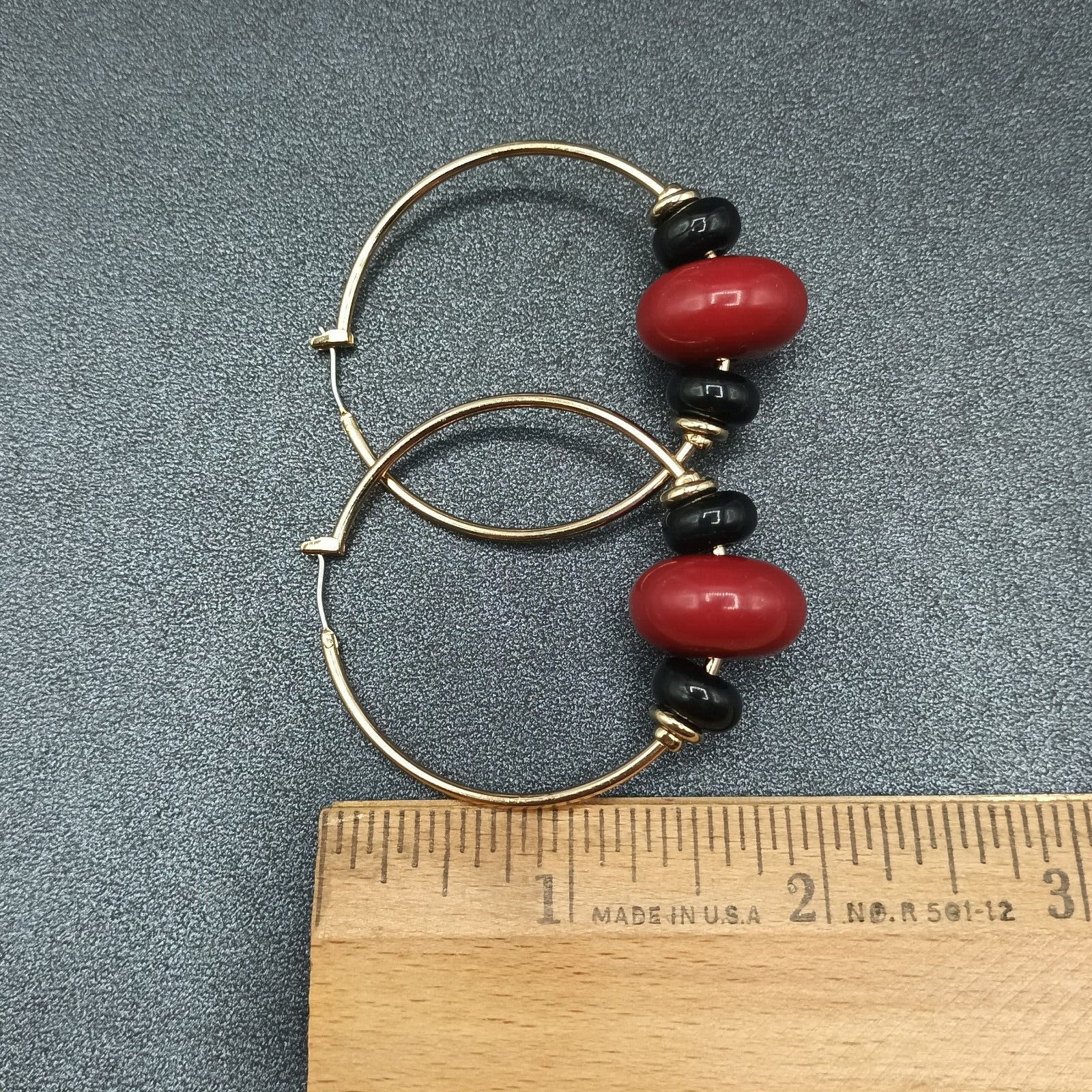 Vintage Pierced Earrings Gold tone Acrylic Beaded Snap Hoops 2"