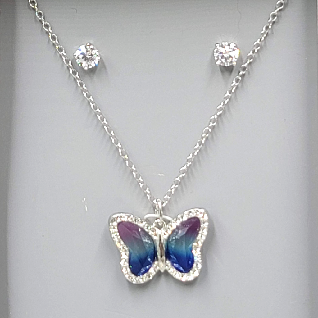 Believe by Brilliance Crystal Silver Plated Butterfly Necklace & Earring Set NWT