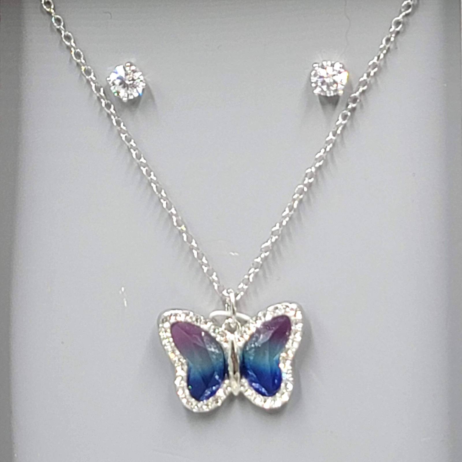 Believe by Brilliance Crystal Silver Plated Butterfly Necklace & Earring Set NWT