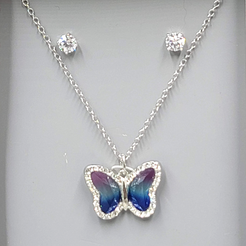 Believe by Brilliance Crystal Silver Plated Butterfly Necklace & Earring Set NWT