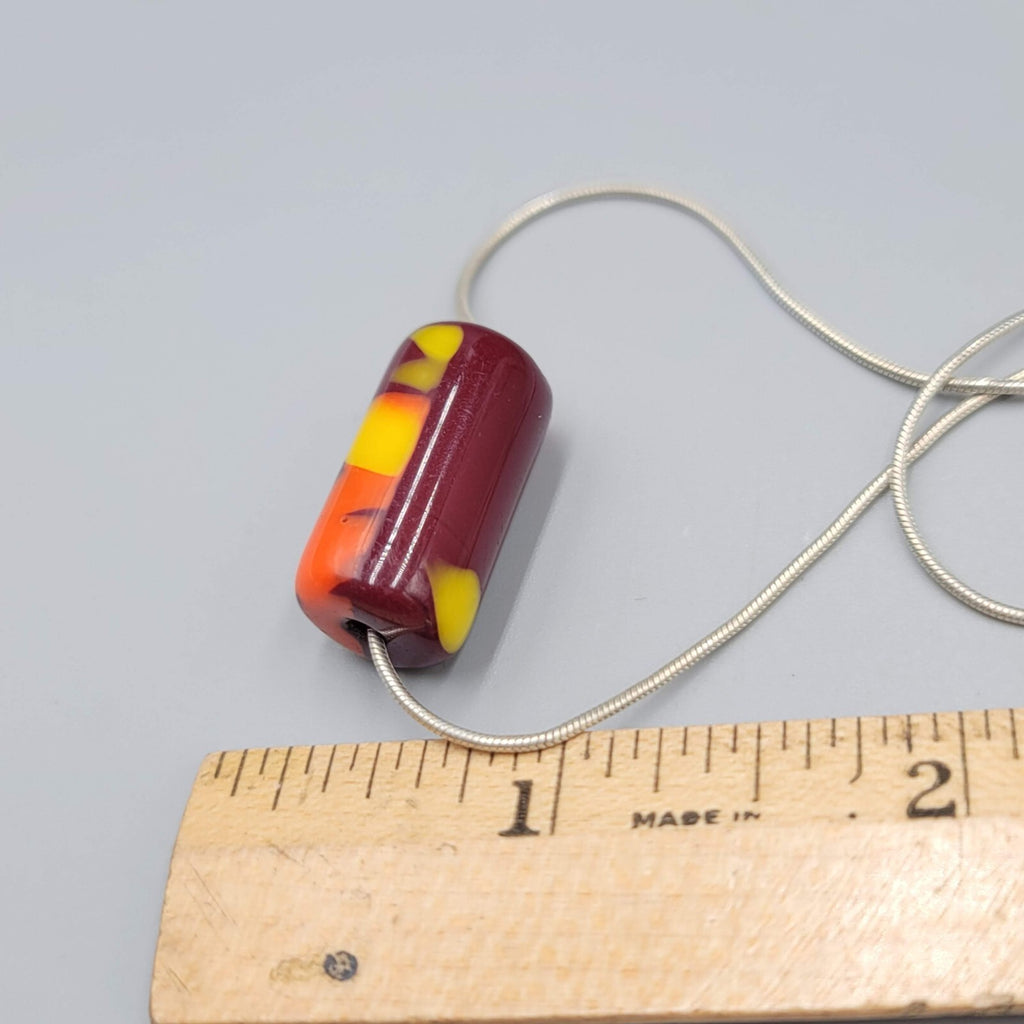 Sterling Silver Necklace Multicolor Art Glass Bead 15" 925