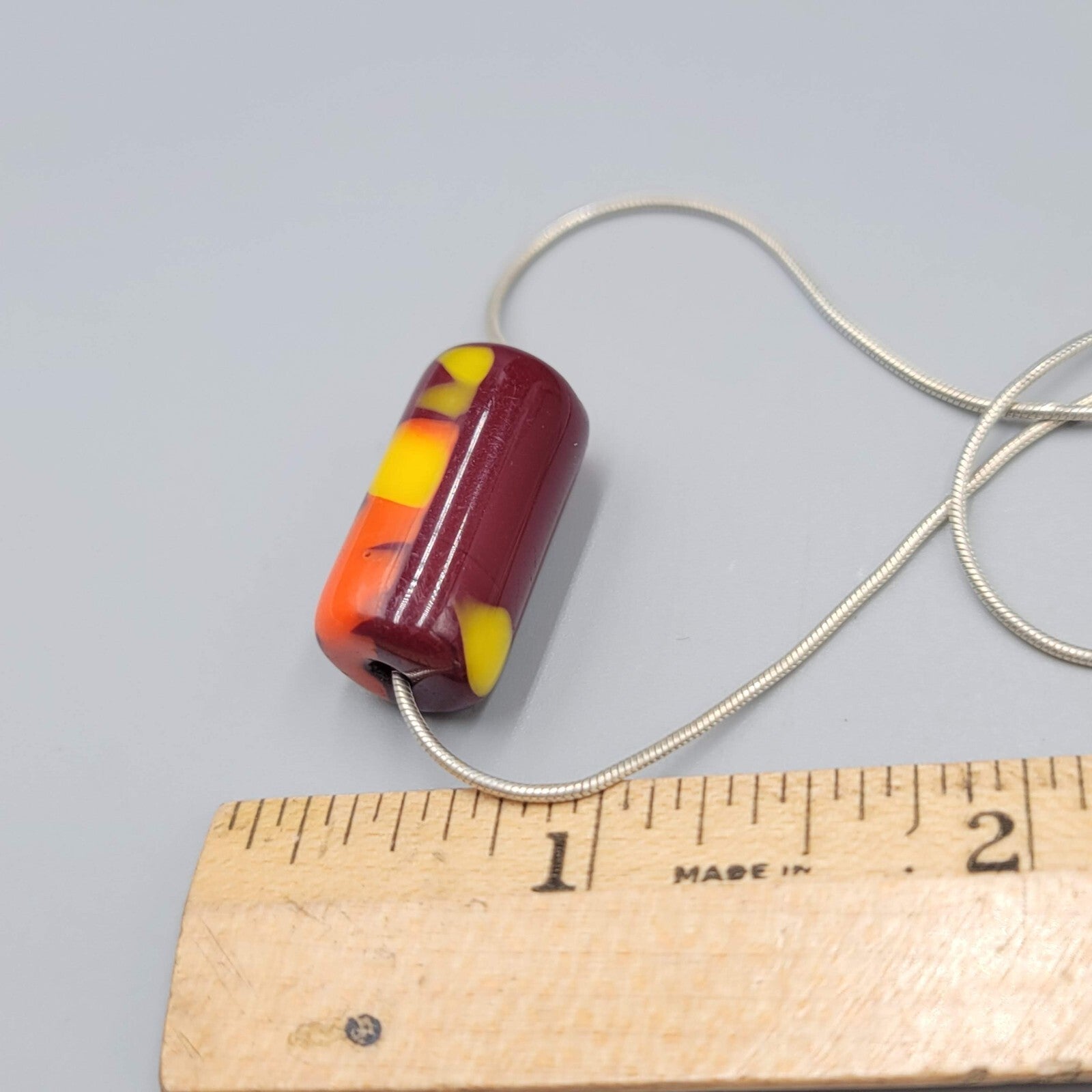 Sterling Silver Necklace Multicolor Art Glass Bead 15" 925