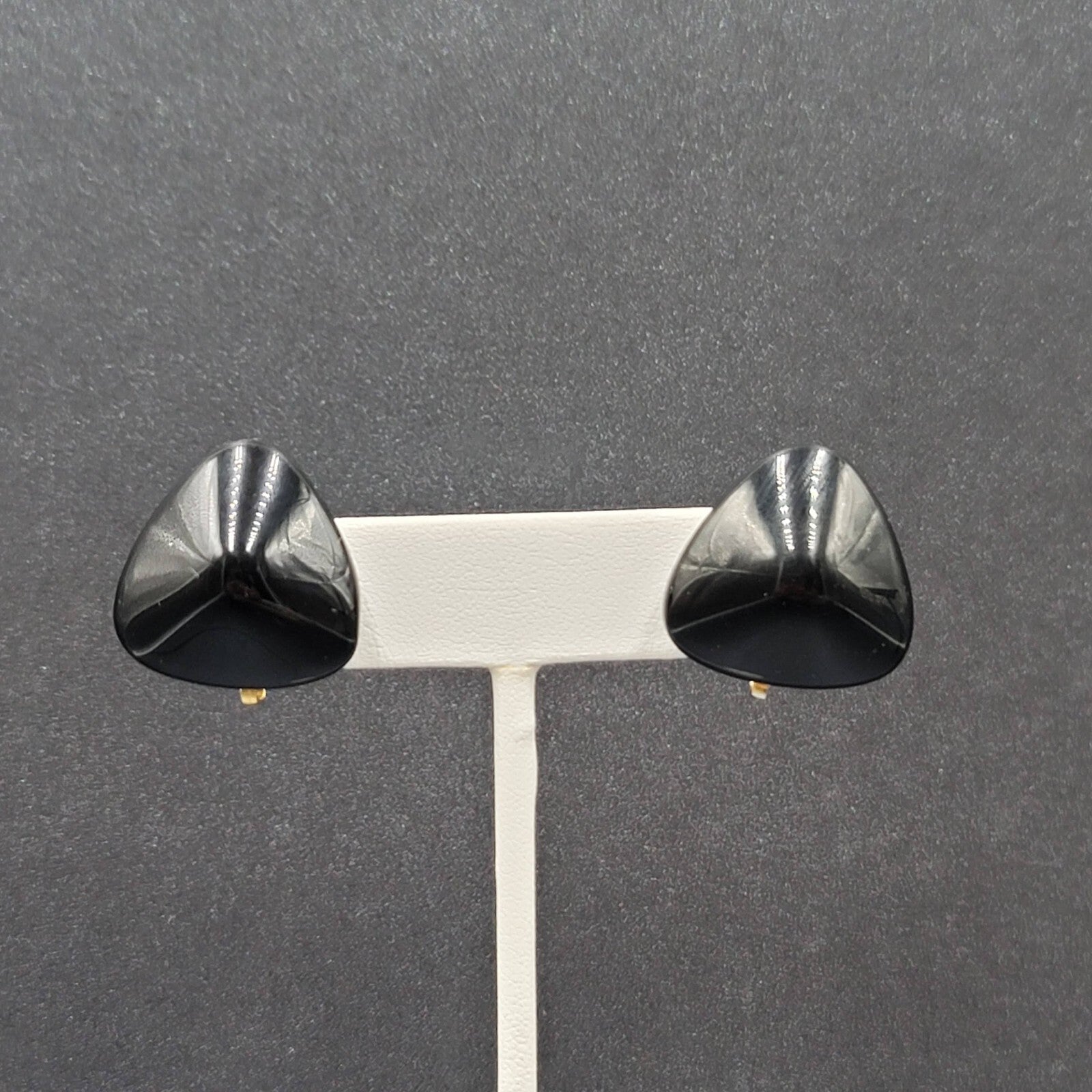 Vintage Clip on Earrings Black Glass Triangle 3/4"