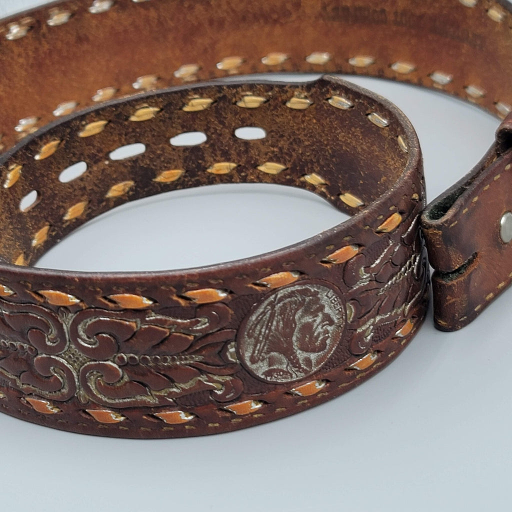 Vintage Cowtown Leather Buffalo Nickel Embossed Belt Small Pre-owned