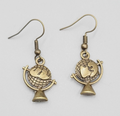 Globe Pierced Earrings New Bronze tone Dangle 3/4"