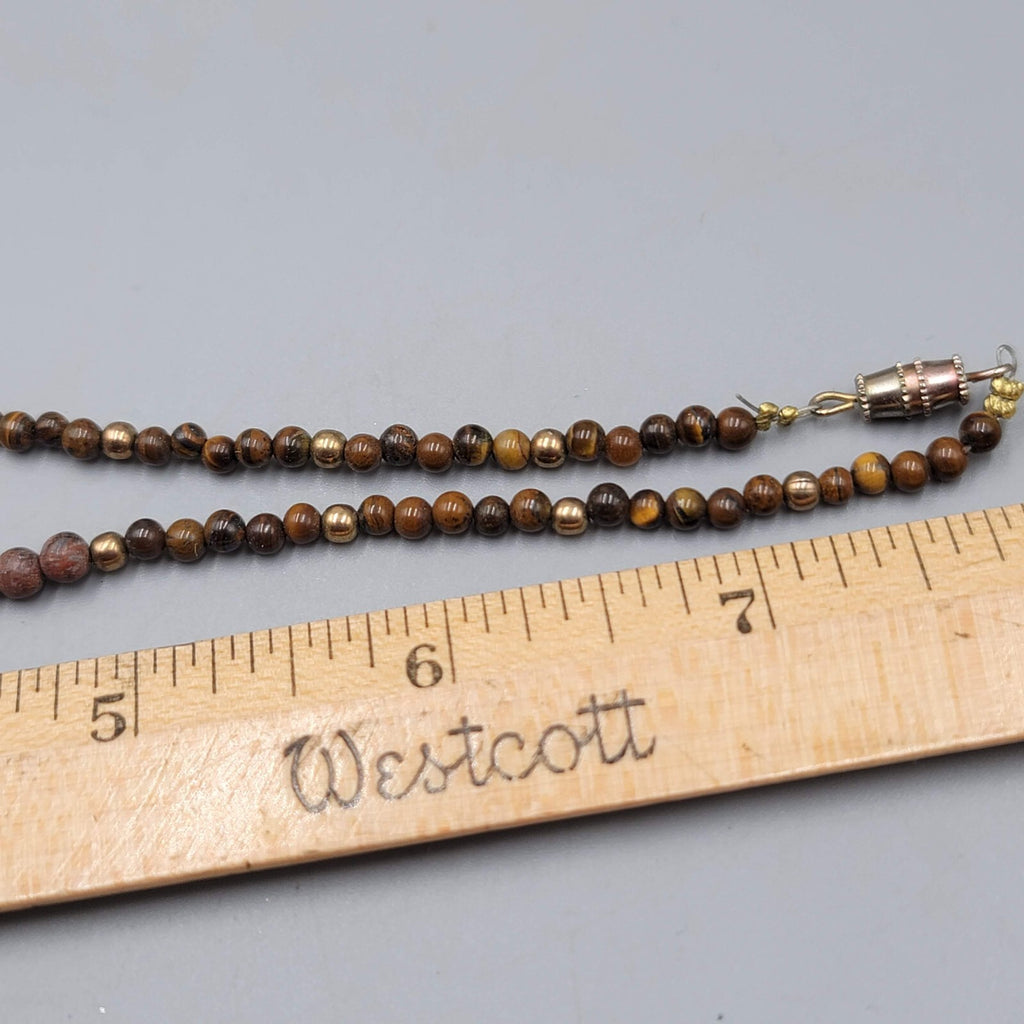 Vintage Agate Stone Small Bead Necklace Gold tone Spacers 16"
