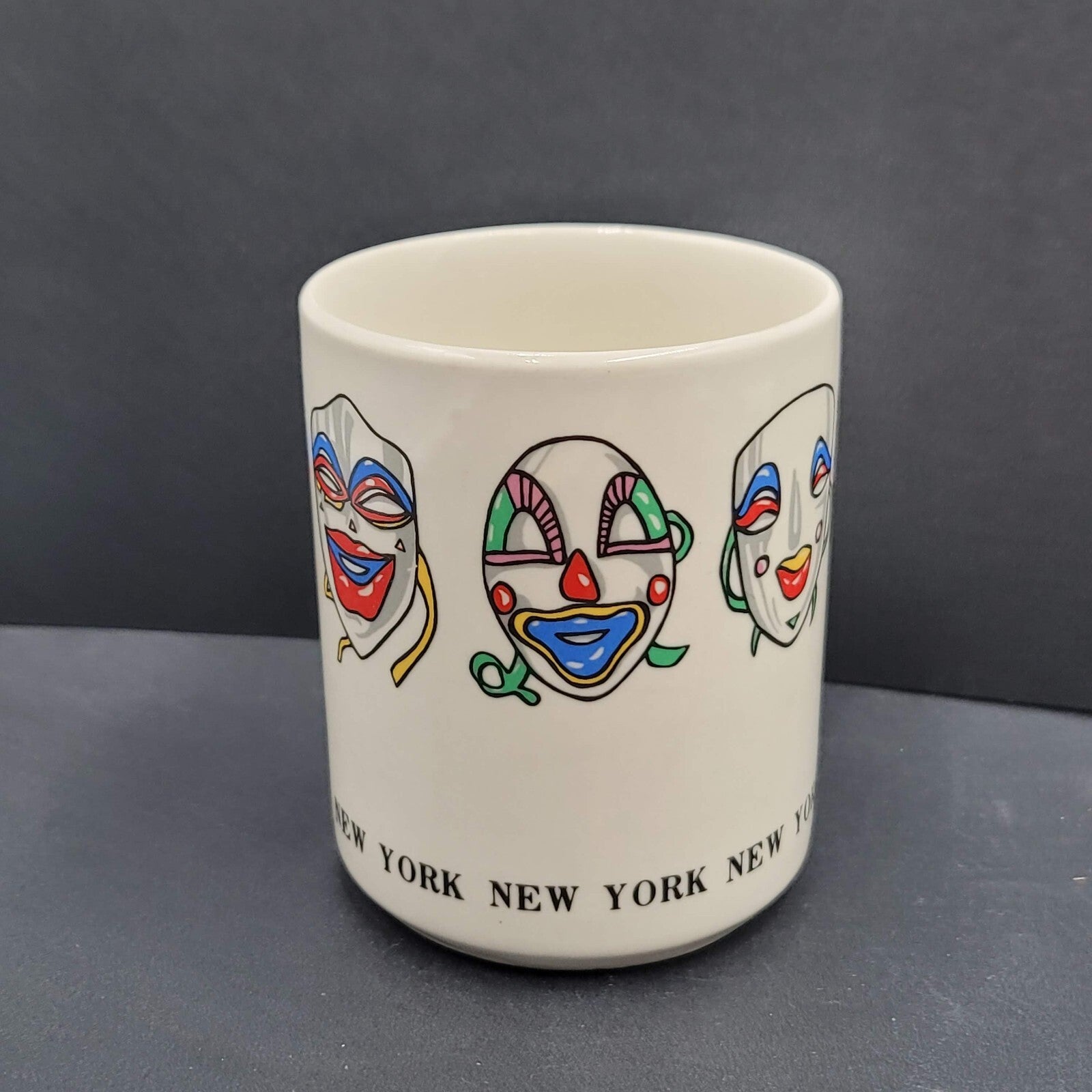 Vintage New York Souvenir Coffee Mug NYC Theater Masks Clown Drama